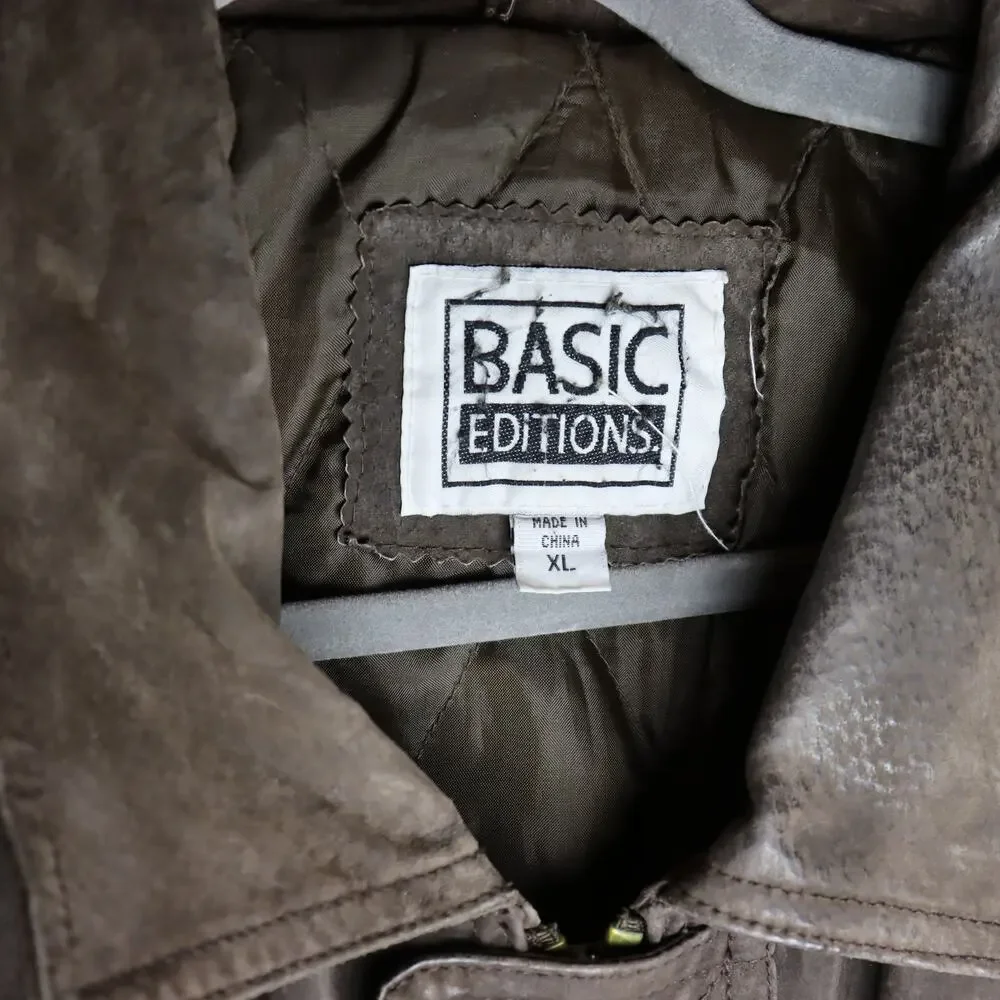 Basic Editions‎ Distressed Brown Suede Bomber Jacket Size XL